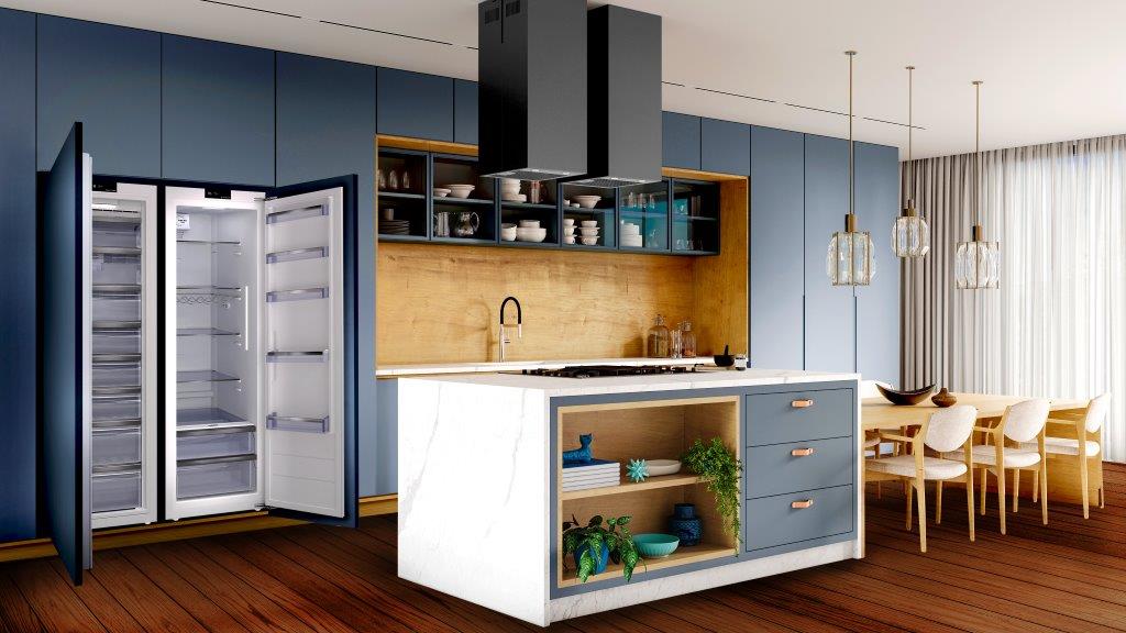 A foto mostra os produtos recém-lançados ambientados em uma cozinha.